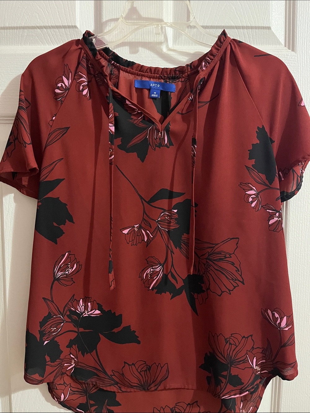 Apt. 9 Rust Floral Tie-Detail Blouse